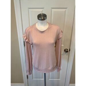 T Tahari Pink Crew Neck Sweater w/ Ruffle Shoulders, Size Small